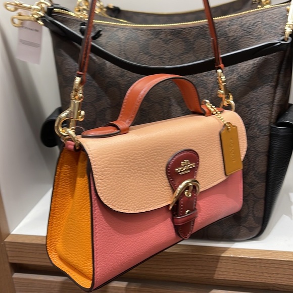 Coach Hand Bag Coach C8161 Kleo Top Handle In Colorblock Pebble Leather Fd Blush - Picture 14 of 16